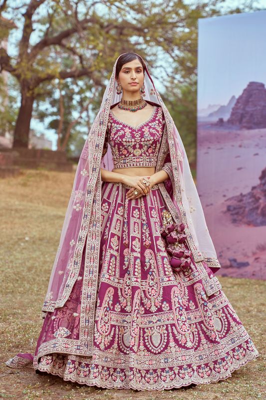 Aastha fashion Purple Slik lehanga blouse Sequinned Work