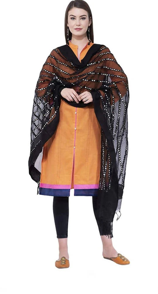 Mominos Fashion Black Orgenza Mirror Stripe Dupatta