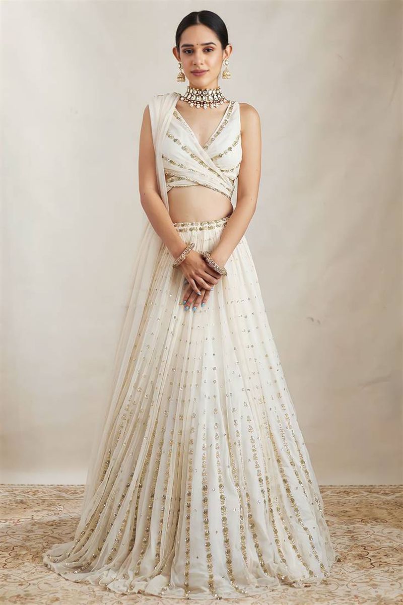 Aastha fashion Off White Georgette lehanga blouse Embroidered work - Prithvi Mart