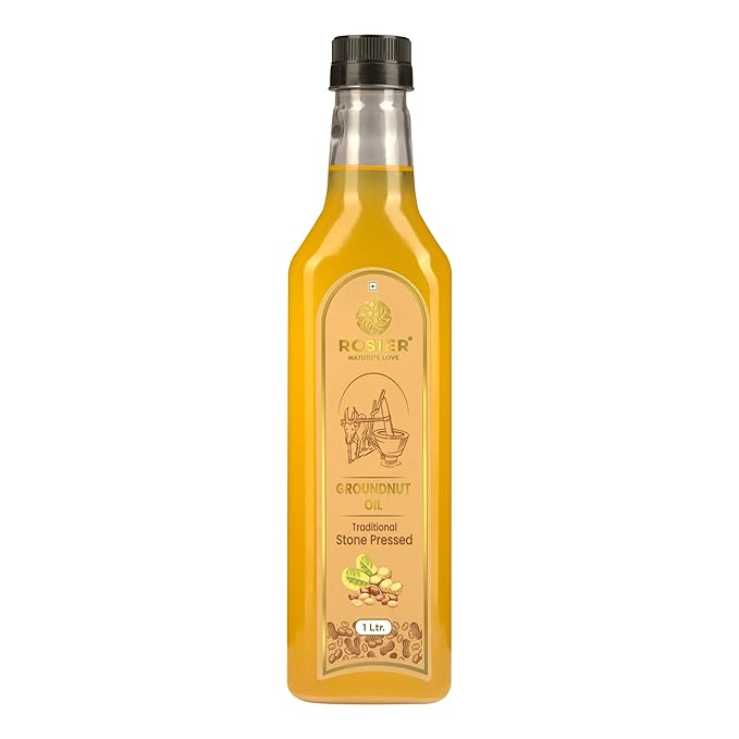Rosier Stone Pressed Organic Groundnut Oil 1 L | Traditional Wood Pressed Peanut Cooking Oil | Kolhu/Kacchi Ghani/Chekku | Pure, Natural and Healthy Groundnut Oil
