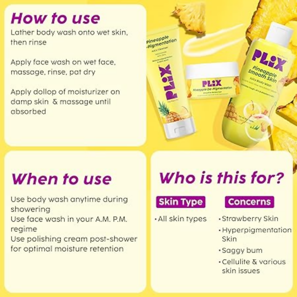 PLIX The Plant Fix Pineapple Trio With Cleanser, Body Wash & Cream