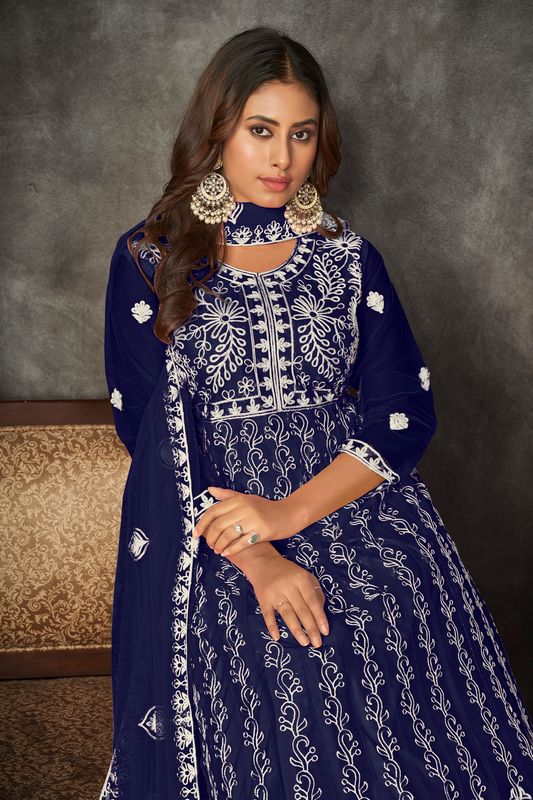 Aastha Blue Dupatta with Net top fabric Santoon Net Bottom fabric
