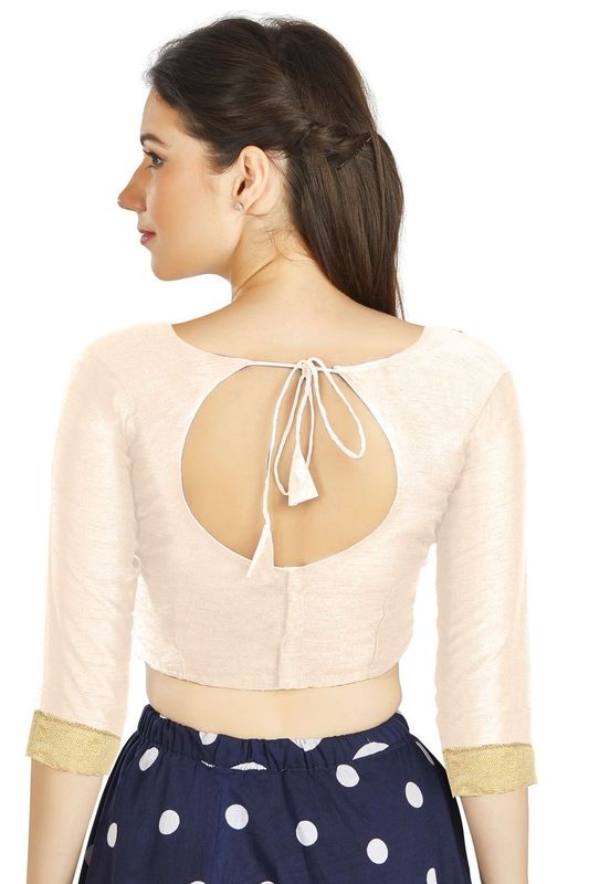 Aastha fashion Off white Art Silk Blouse Fabric Sleeve Button Design Blouse work - Prithvi Mart