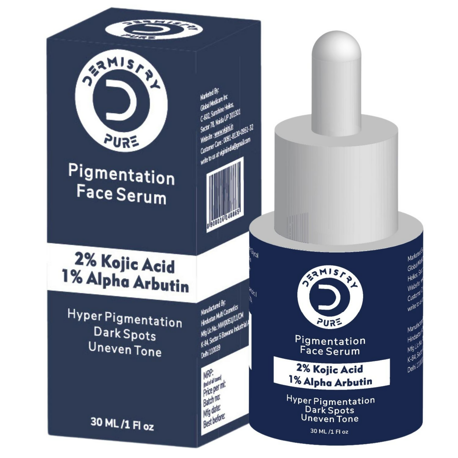 Dermistry 2% Kojic Acid 1% Alpha Arbutin Pigmentation Spots Removal Skin Brightening Face Serum