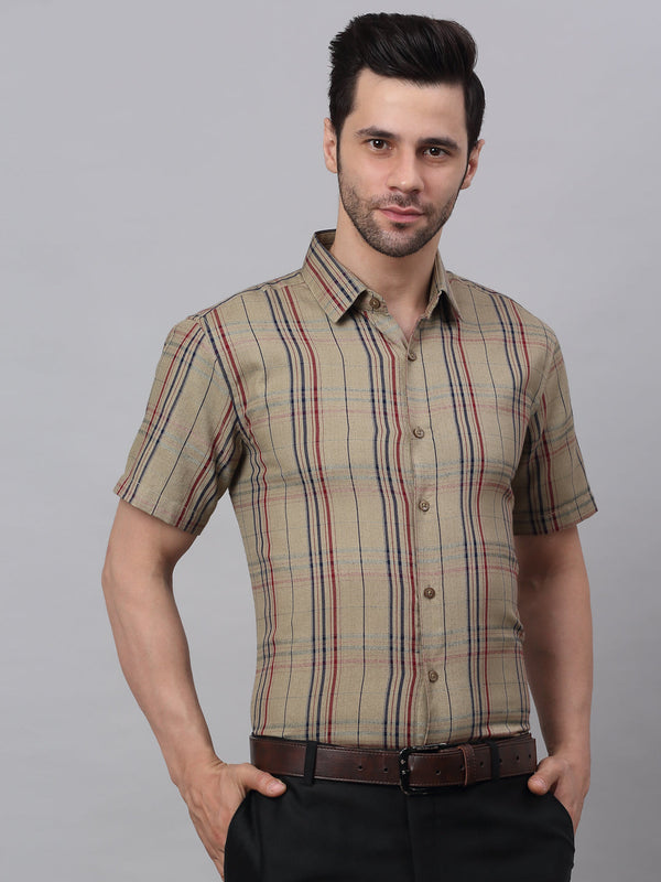 Men's Brown Half Sleeve Checked Formal Shirt