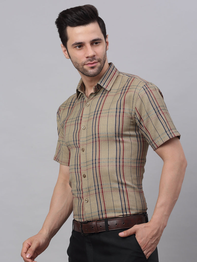 Men's Brown Half Sleeve Checked Formal Shirt