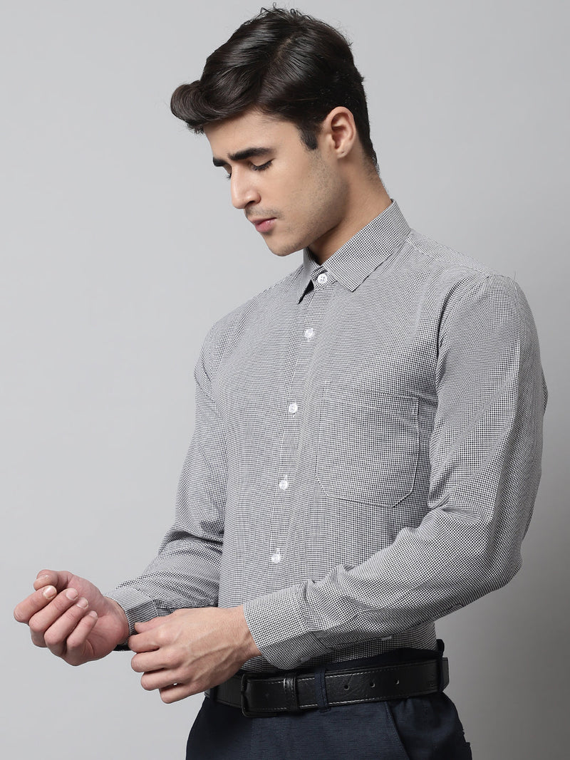 Men Grey Checks Pure Cotton Formal Shirt