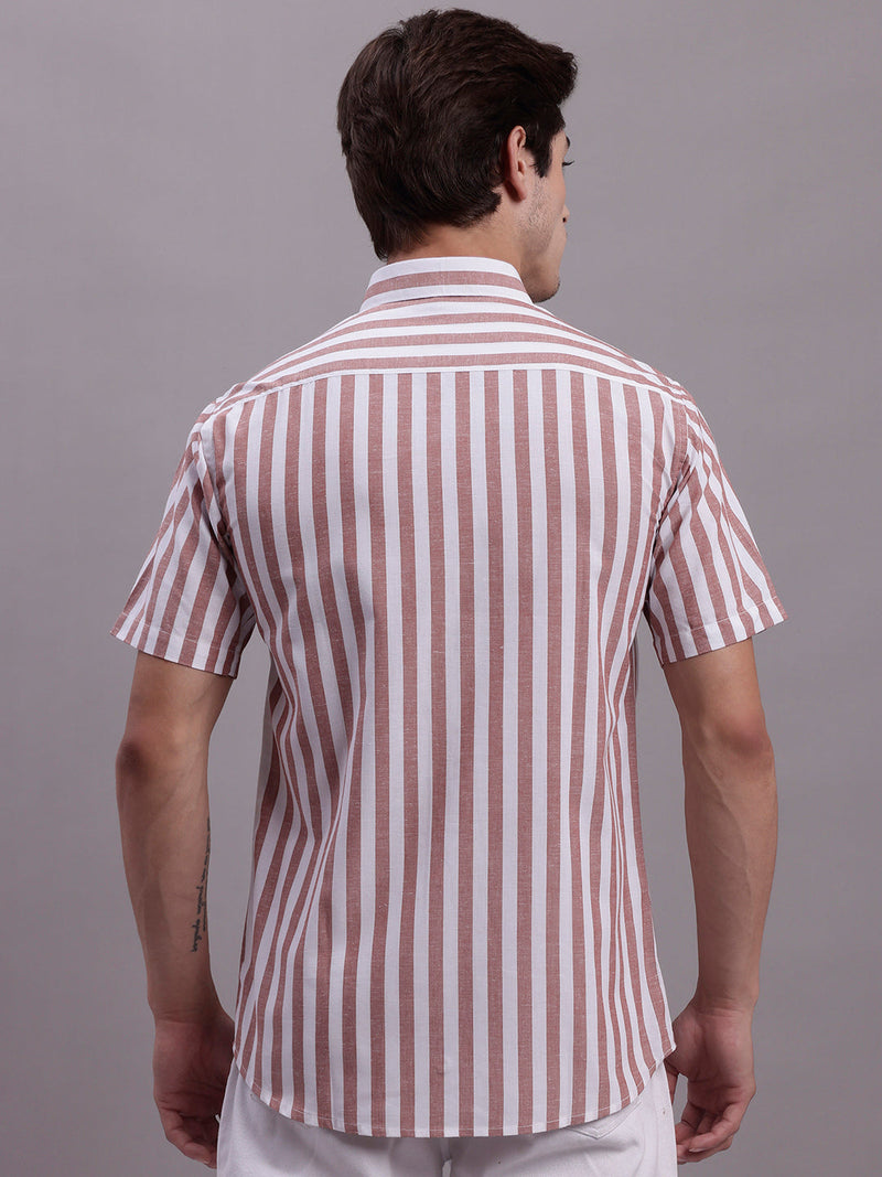 Men's Red Vertical Striped Half Sleeve Casual Shirt