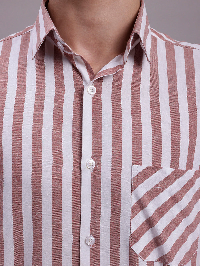 Men's Red Vertical Striped Half Sleeve Casual Shirt