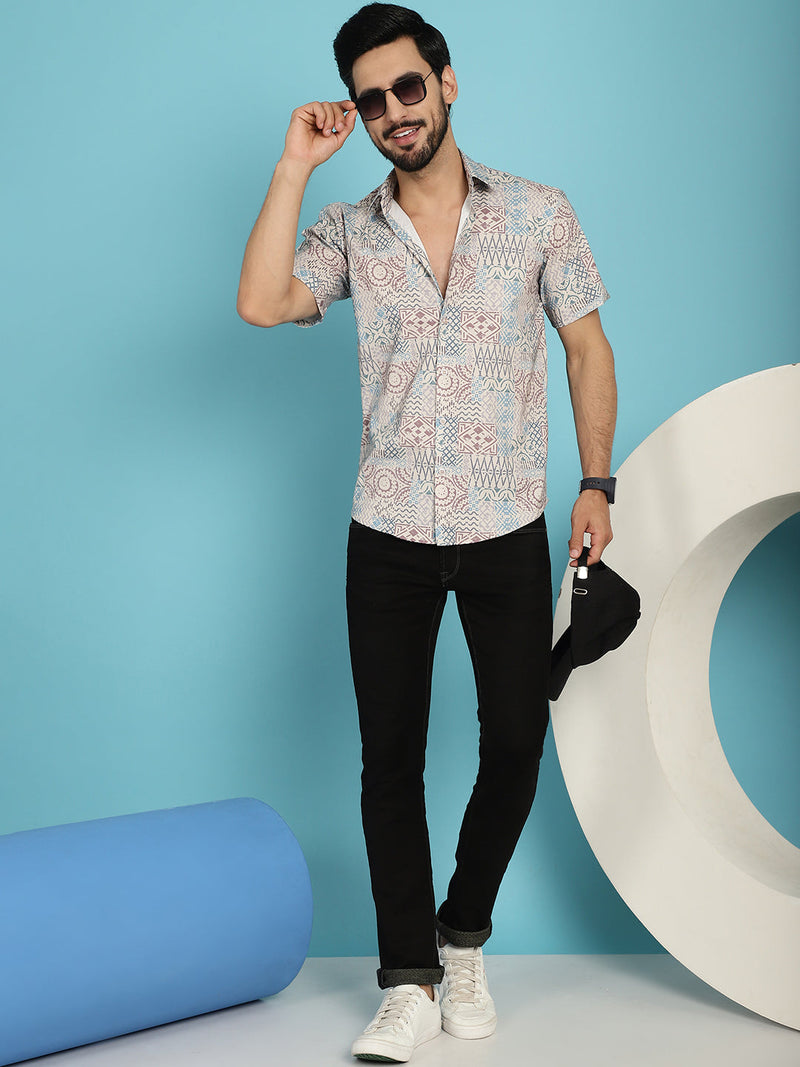 Beige Printed Casual Shirt