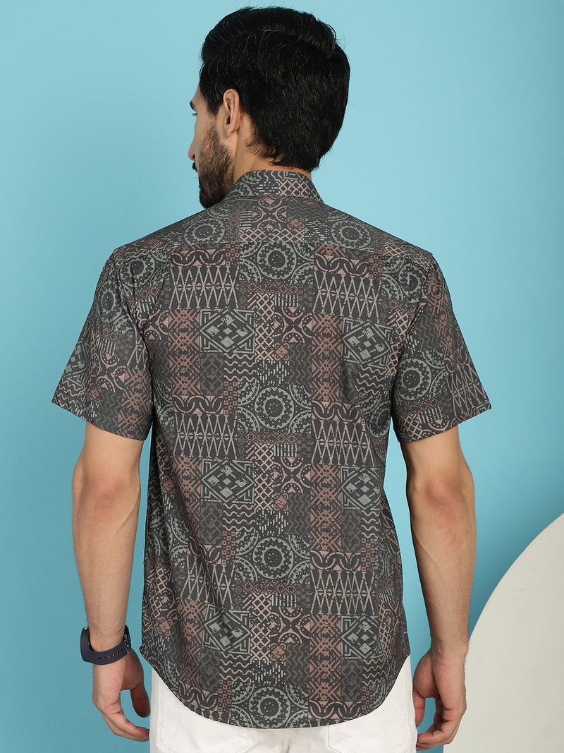 Dark-Grey Printed Casual Shirt