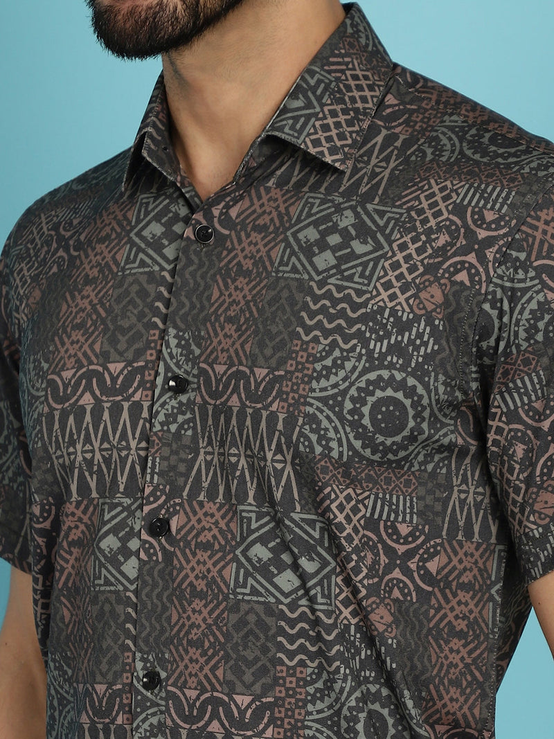 Dark-Grey Printed Casual Shirt