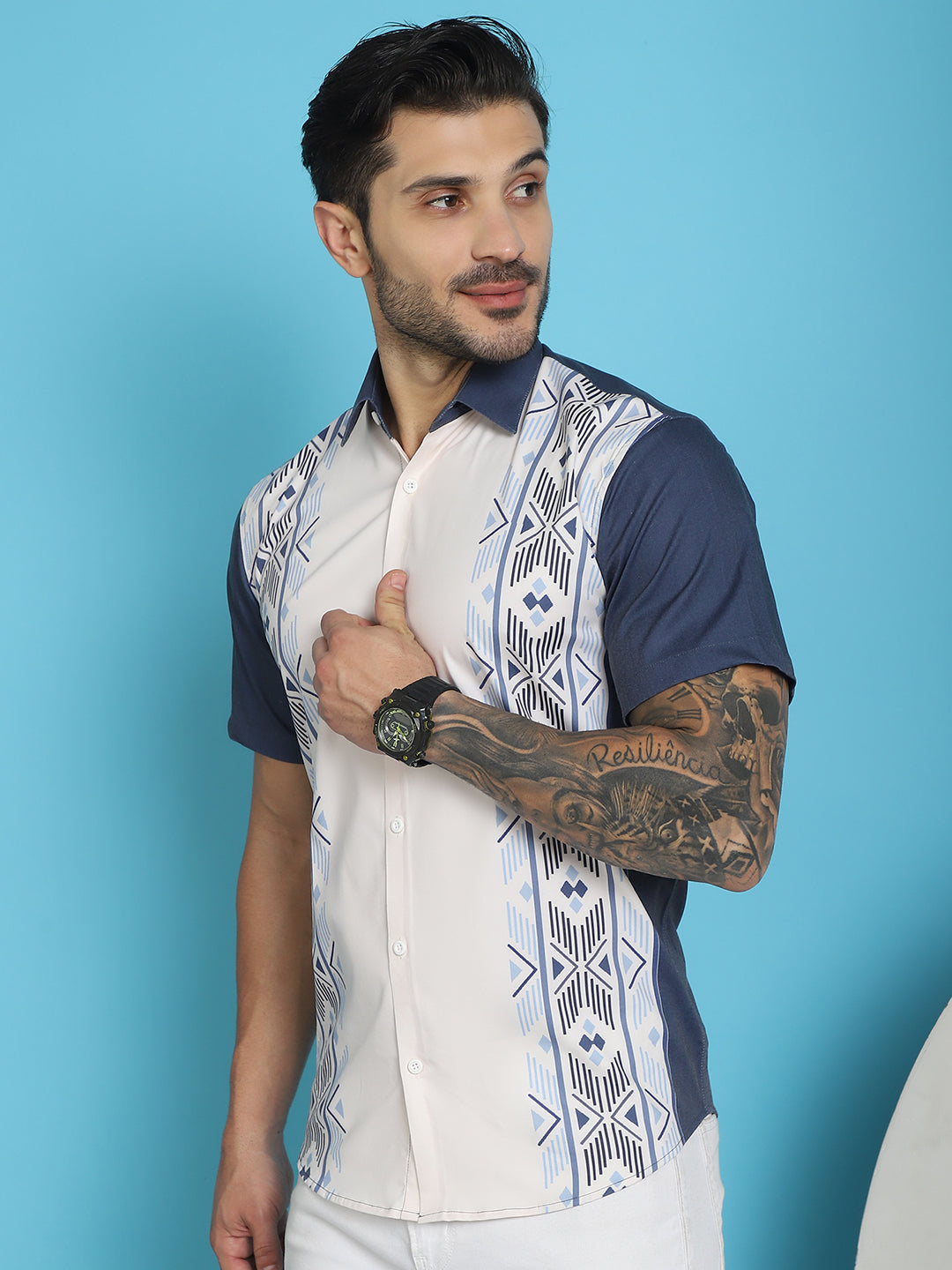 Printed Half Sleeve Lycra Shirt for Men