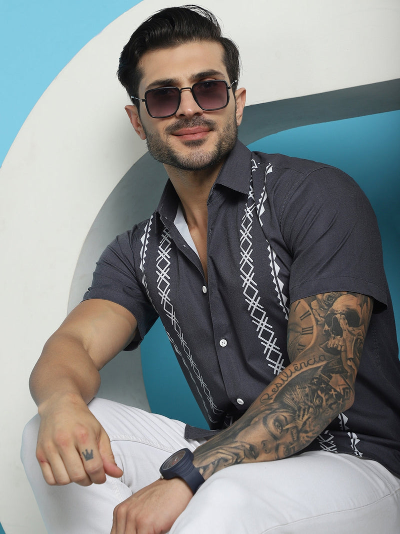 Printed Half Sleeve Lycra Shirt for Men