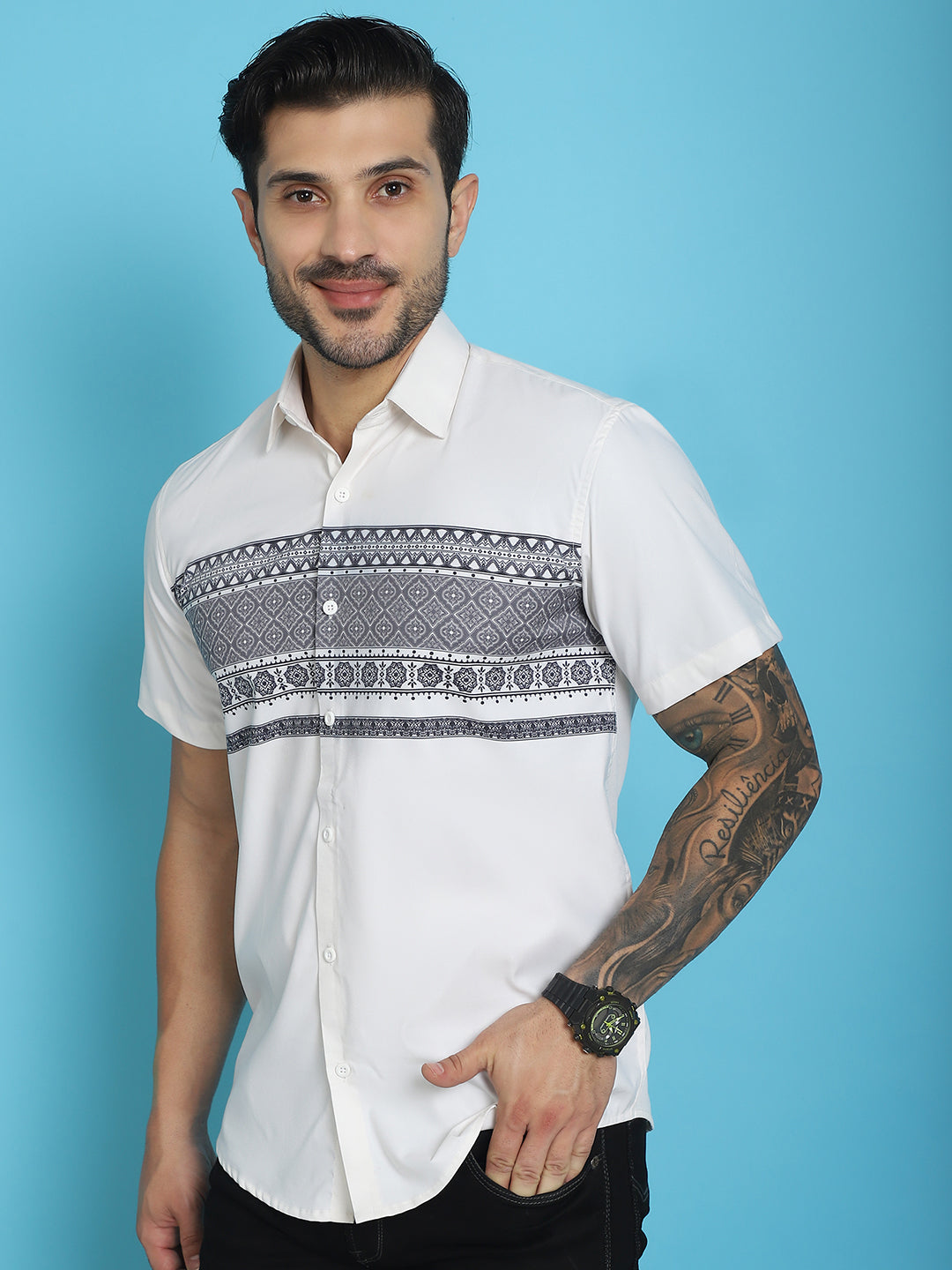 Printed Half Sleeve Lycra Shirt for Men