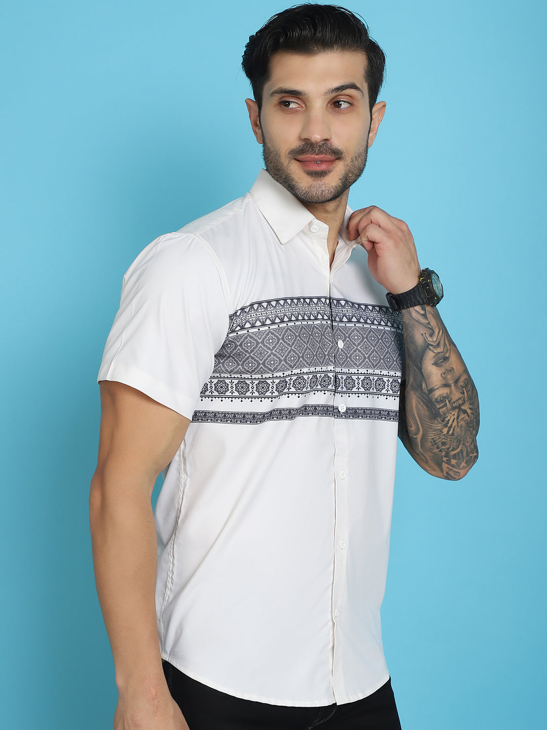 Printed Half Sleeve Lycra Shirt for Men