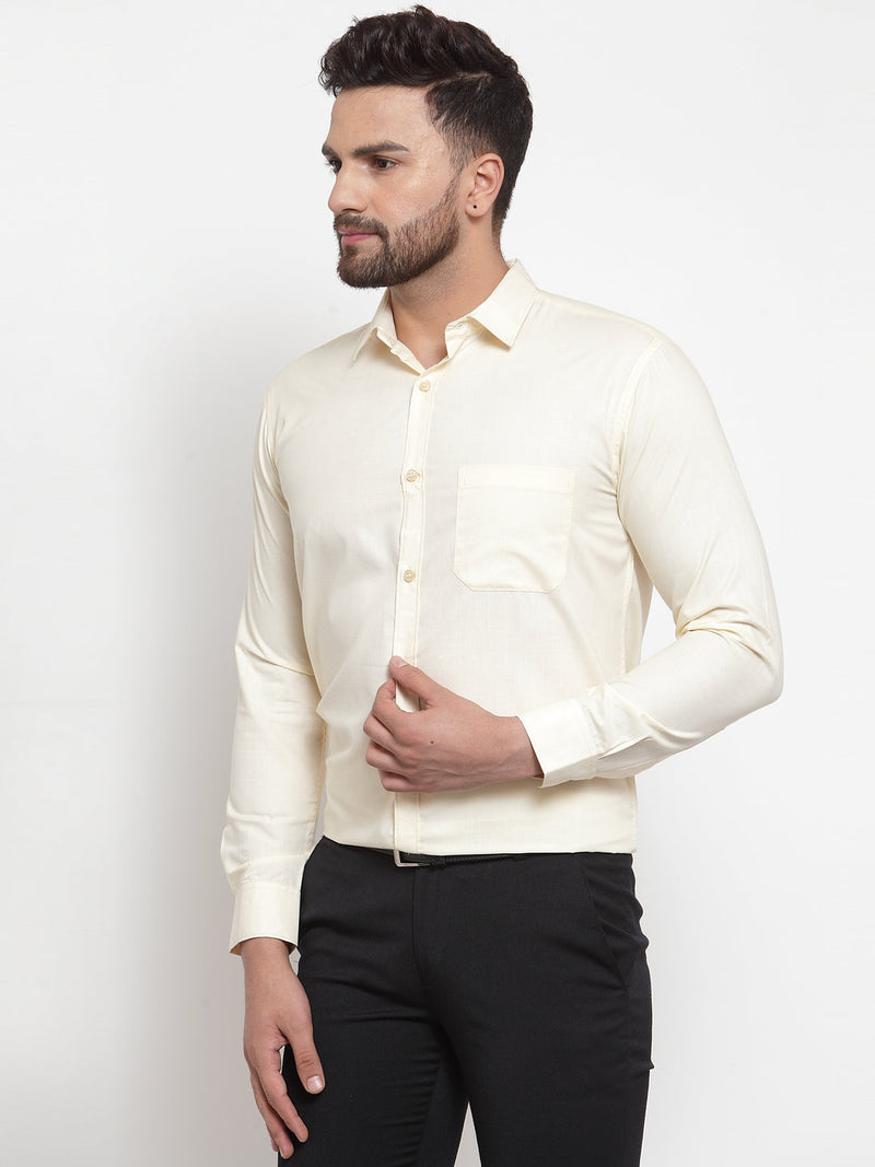 Indian Needle Men's Cotton Solid Cream Formal Shirt's