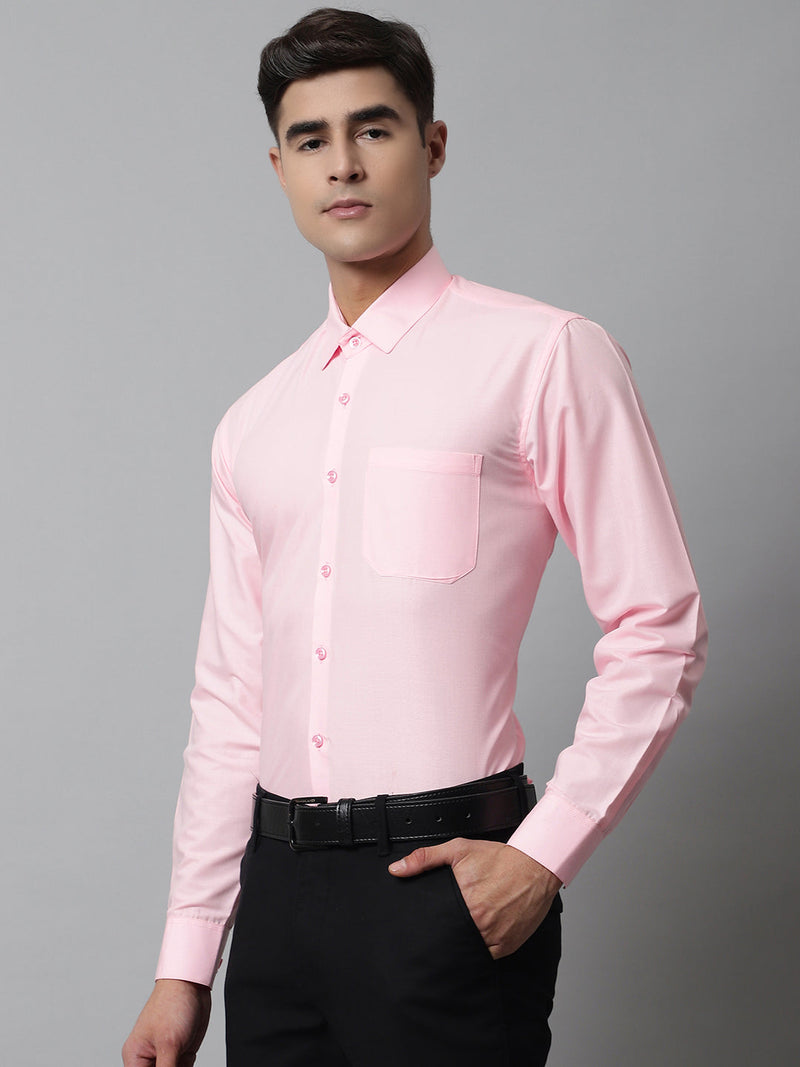 Indian Needle Men's Cotton Solid Light Pink Formal Shirt's