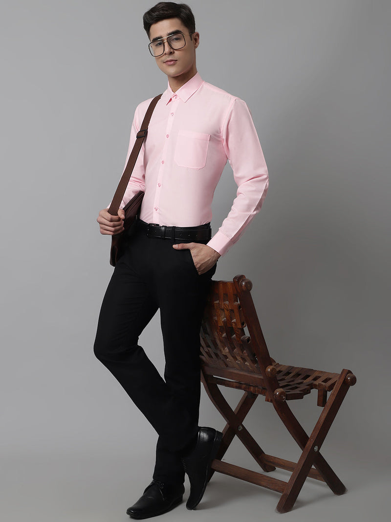 Indian Needle Men's Cotton Solid Light Pink Formal Shirt's