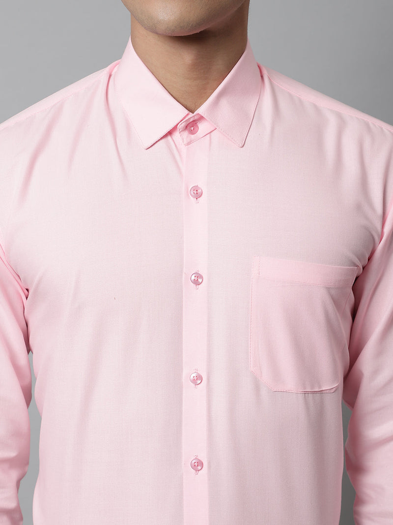 Indian Needle Men's Cotton Solid Light Pink Formal Shirt's