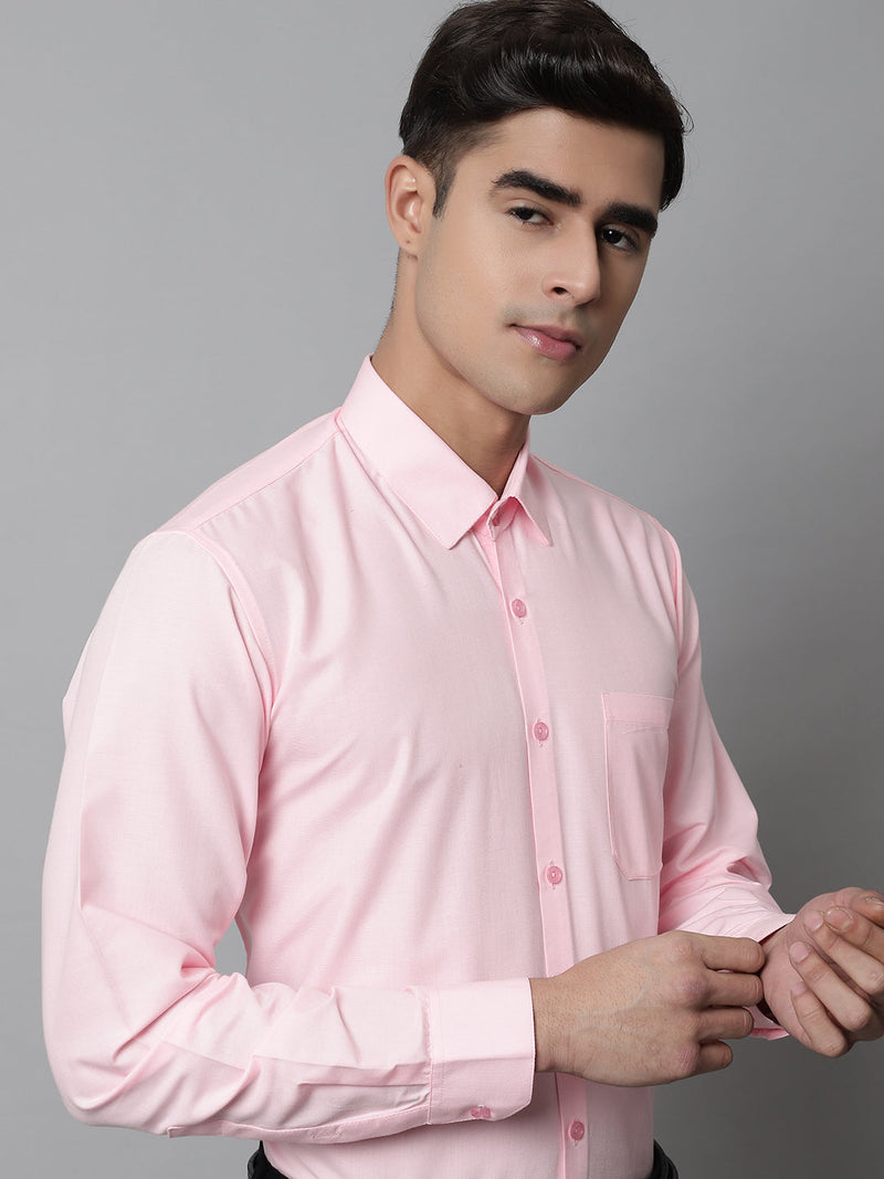 Indian Needle Men's Cotton Solid Light Pink Formal Shirt's