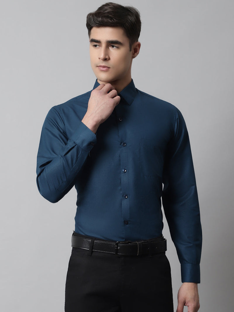 Indian Needle Men's Cotton Solid Teal Blue Formal Shirt's