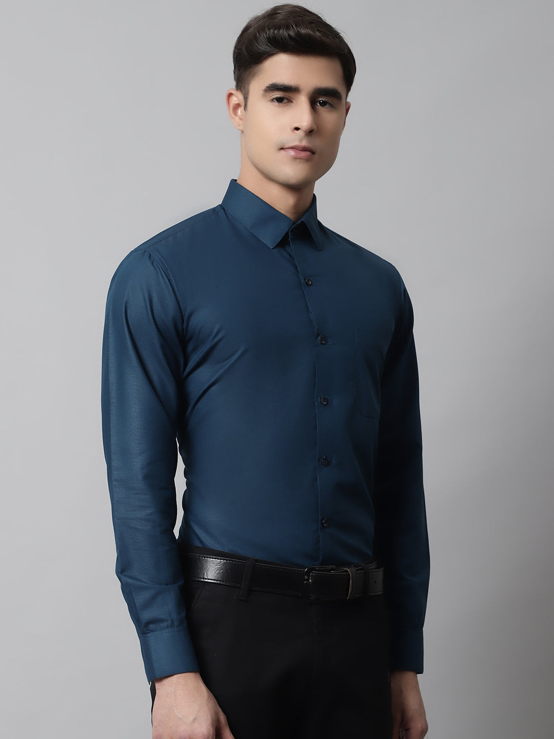 Indian Needle Men's Cotton Solid Teal Blue Formal Shirt's