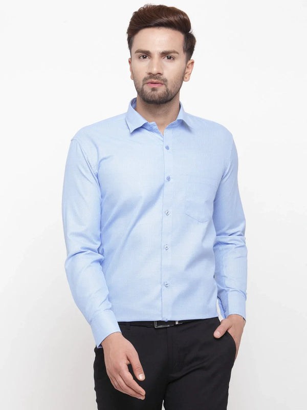 Jainish Blue Men's Cotton Geometric Formal Shirts ( SF 434Blue )