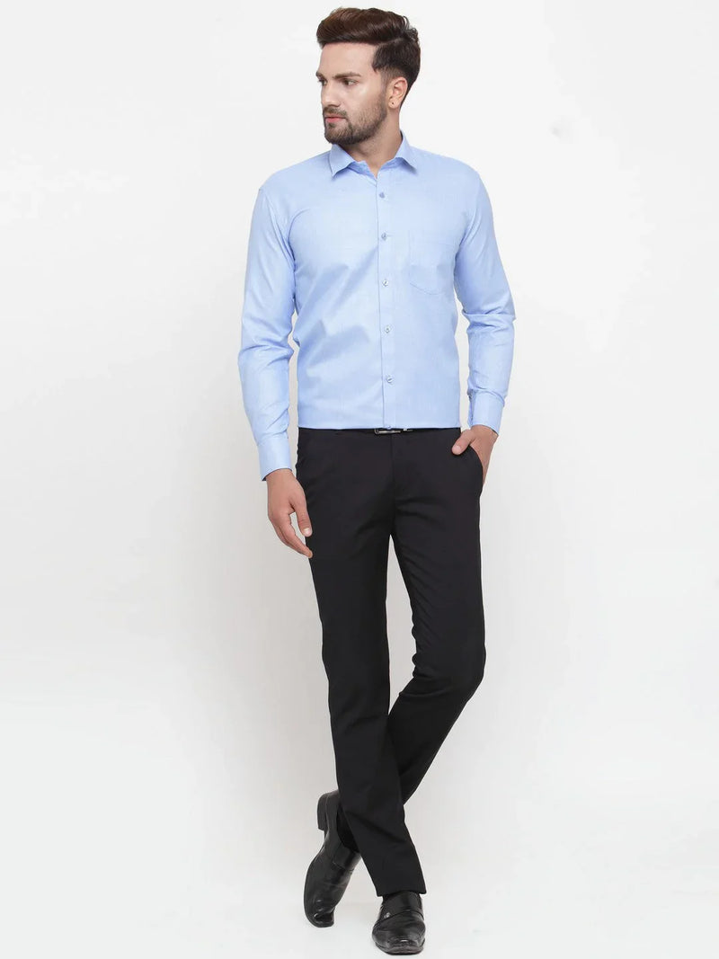 Jainish Blue Men's Cotton Geometric Formal Shirts ( SF 434Blue )