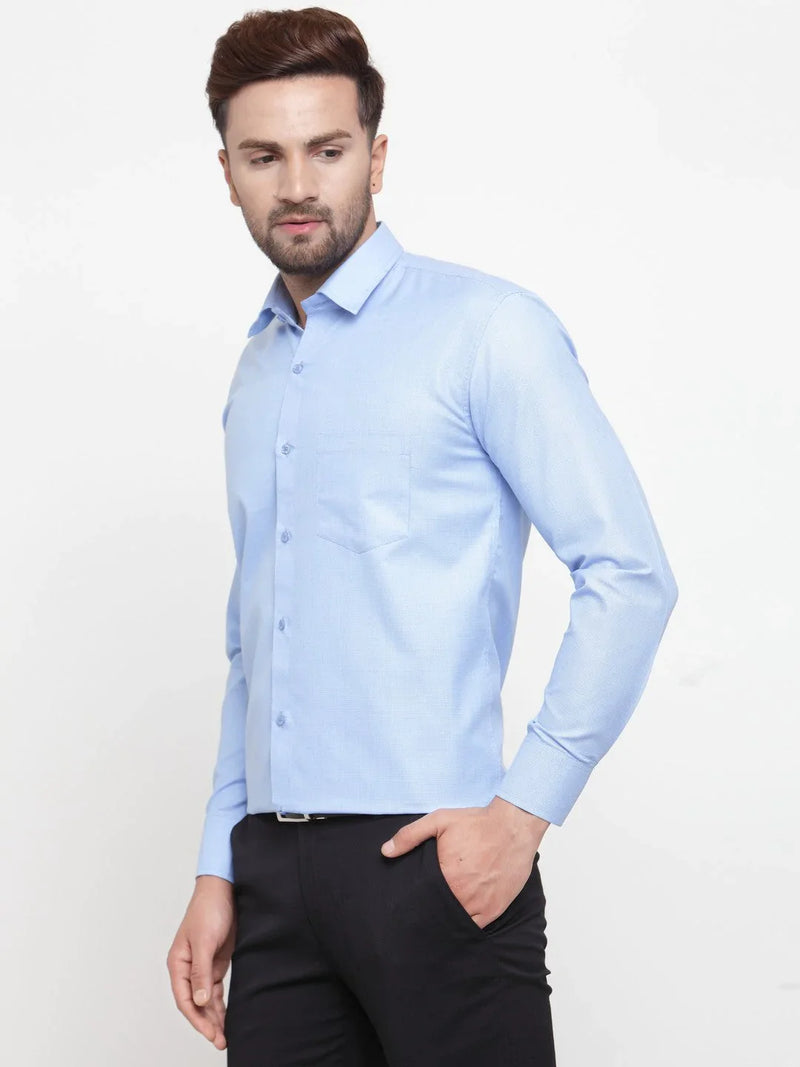 Jainish Blue Men's Cotton Geometric Formal Shirts ( SF 434Blue )