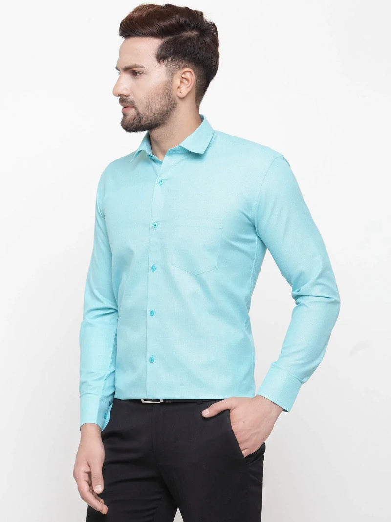 Jainish Green Men's Cotton Geometric Formal Shirts ( SF 434Green )