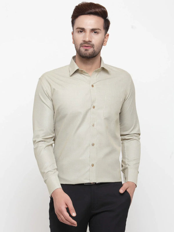 Jainish Olive Men's Cotton Geometric Formal Shirts ( SF 434Olive )