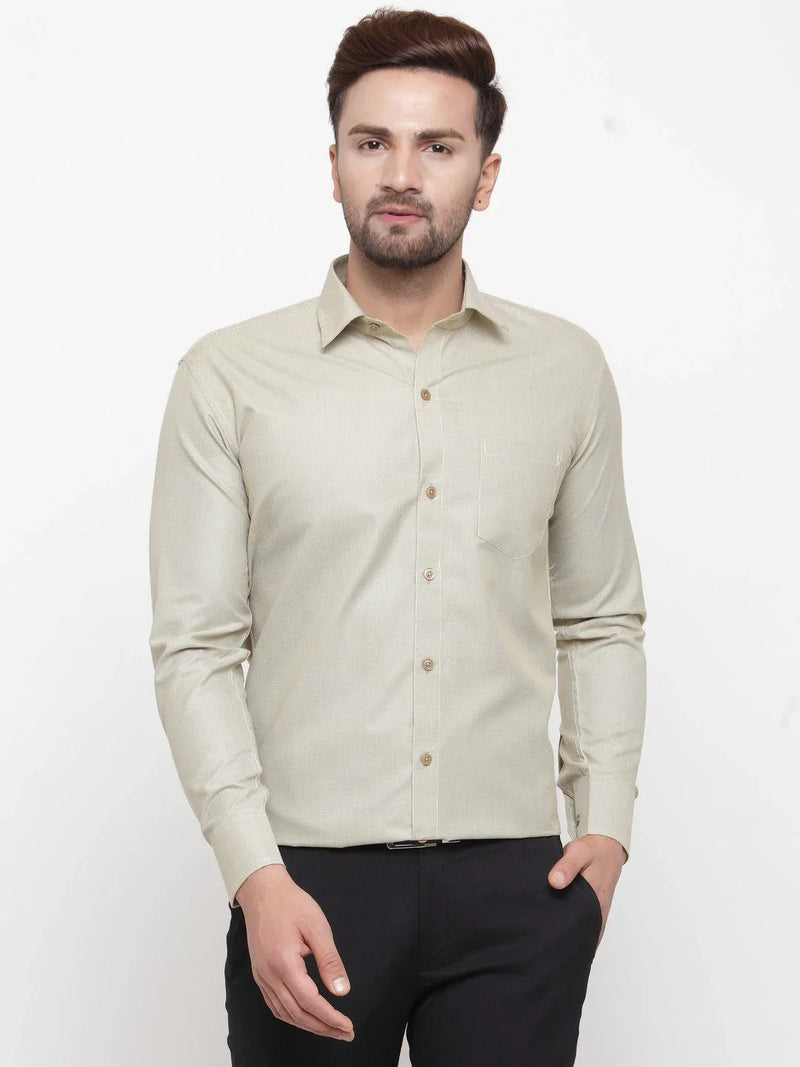 Jainish Olive Men's Cotton Geometric Formal Shirts ( SF 434Olive )