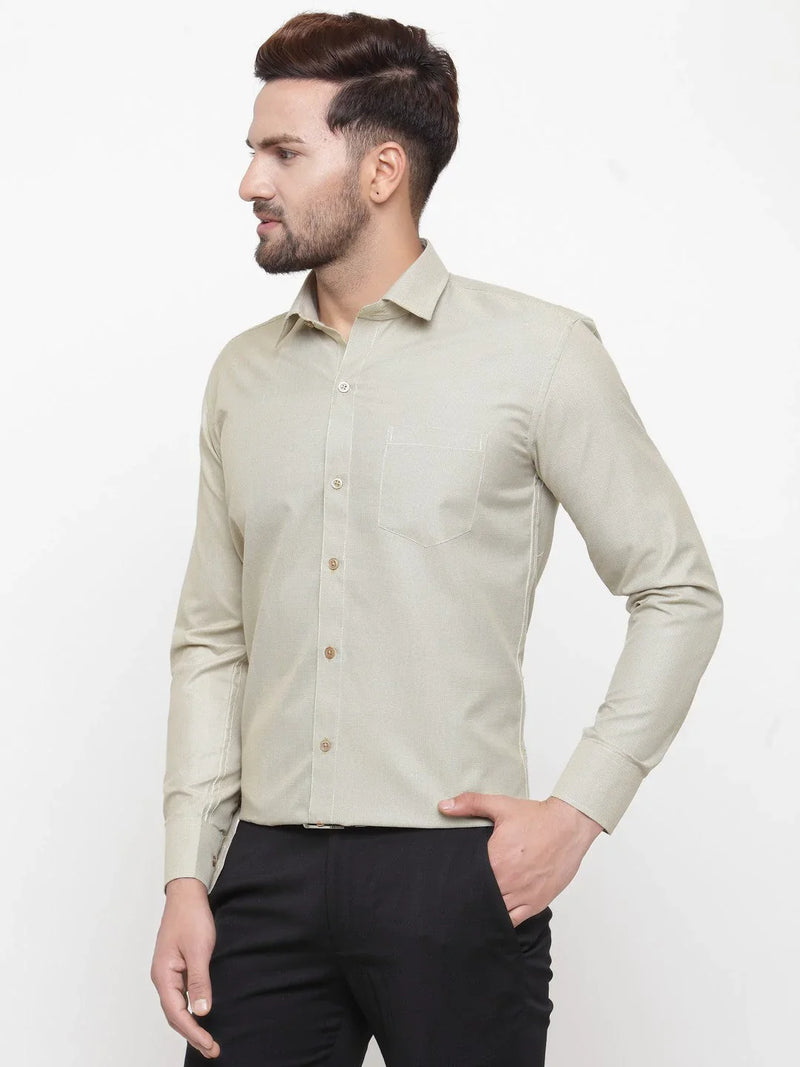 Jainish Olive Men's Cotton Geometric Formal Shirts ( SF 434Olive )