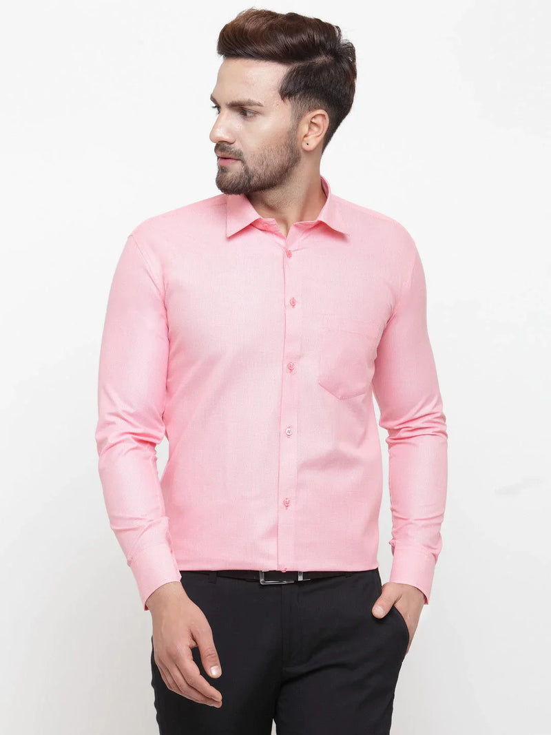 Jainish Pink Men's Cotton Geometric Formal Shirts ( SF 434Pink )