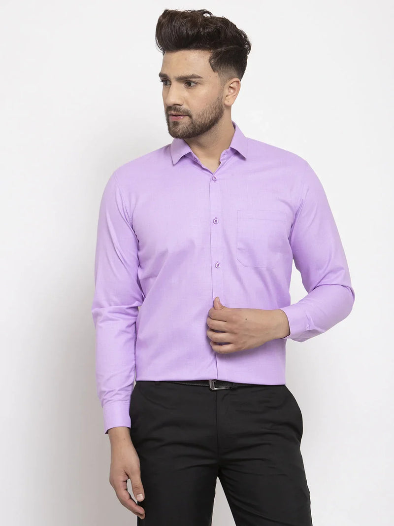 Jainish Purple Men's Cotton Geometric Formal Shirts ( SF 434Purple )