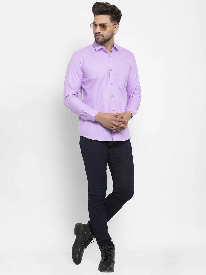 Jainish Purple Men's Cotton Geometric Formal Shirts ( SF 434Purple )