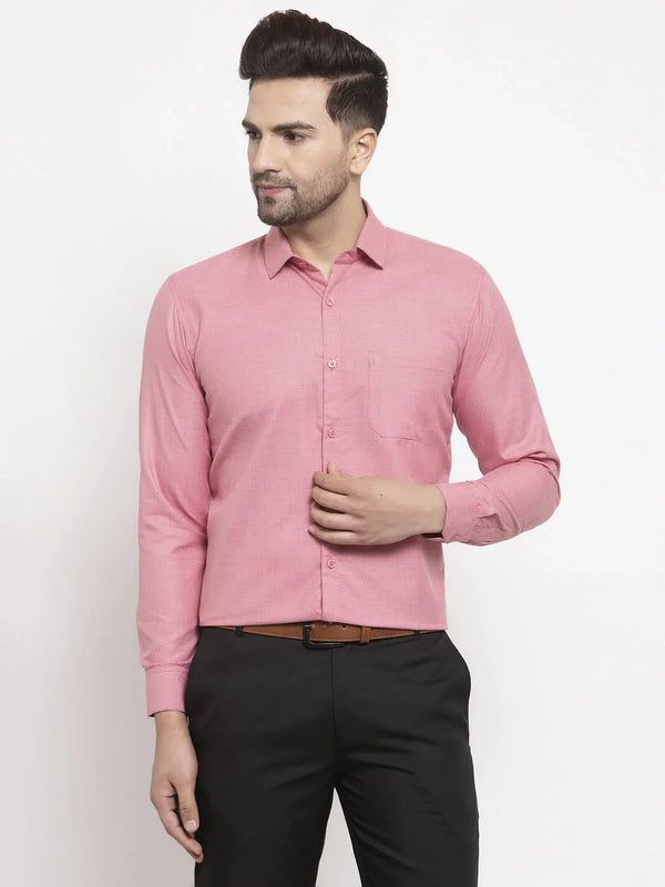 Jainish Red Men's Cotton Geometric Formal Shirts ( SF 434Red )