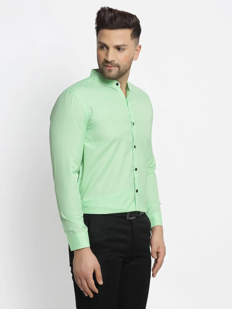 Jainish Green Men's Cotton Solid Mandarin Collar Formal Shirts ( SF 726Light-Green )