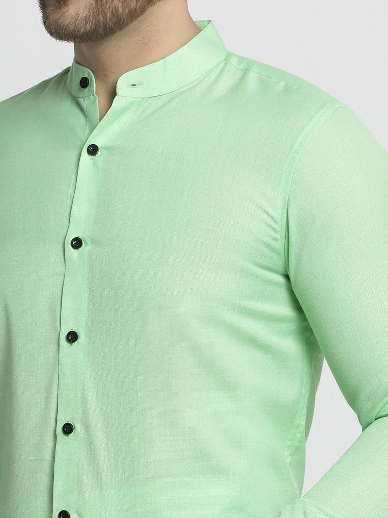 Jainish Green Men's Cotton Solid Mandarin Collar Formal Shirts ( SF 726Light-Green )