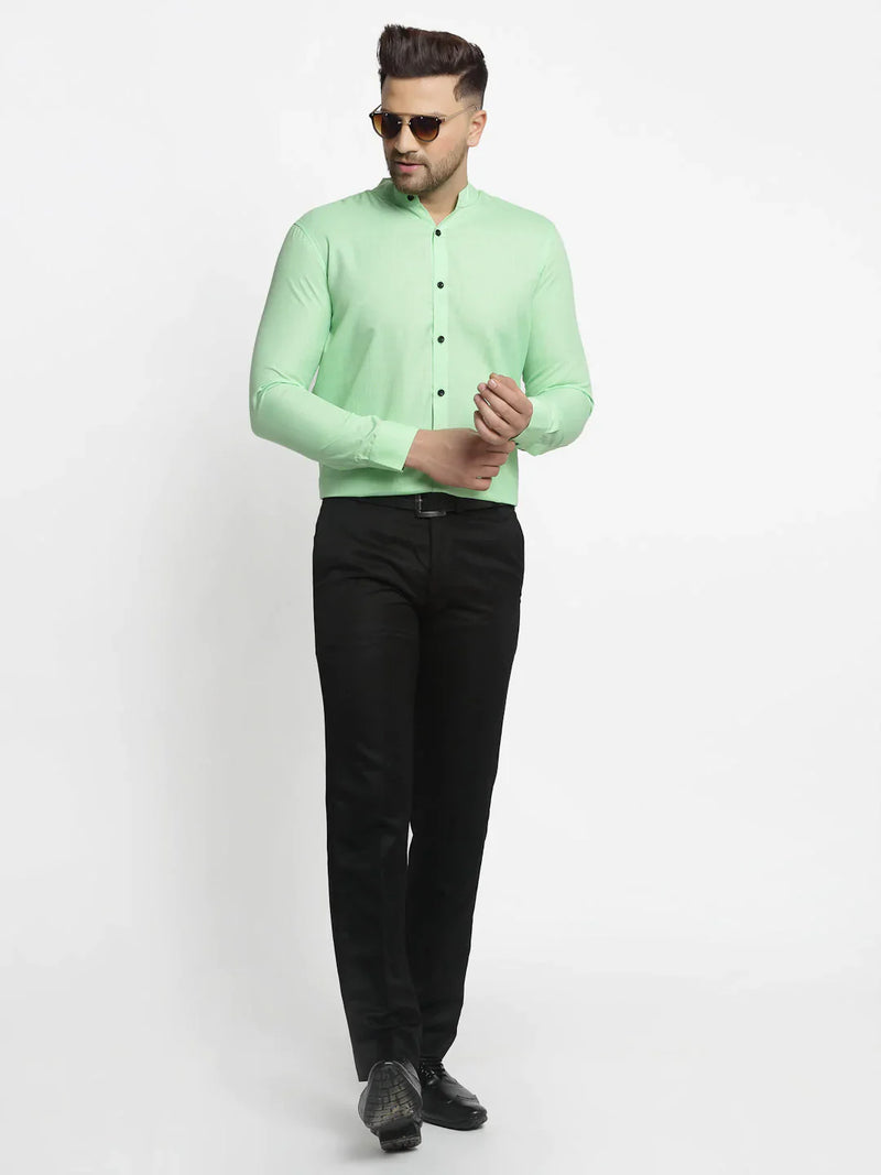 Jainish Green Men's Cotton Solid Mandarin Collar Formal Shirts ( SF 726Light-Green )