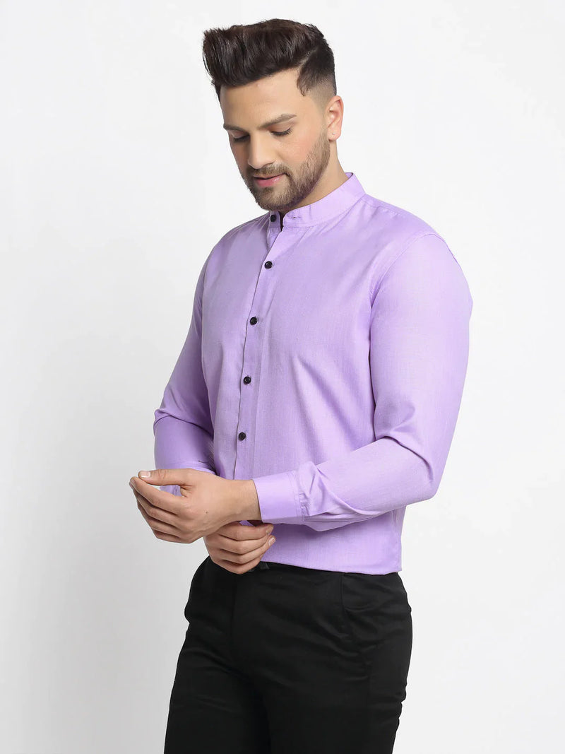 Jainish Purple Men's Cotton Solid Mandarin Collar Formal Shirts ( SF 726Voilet )