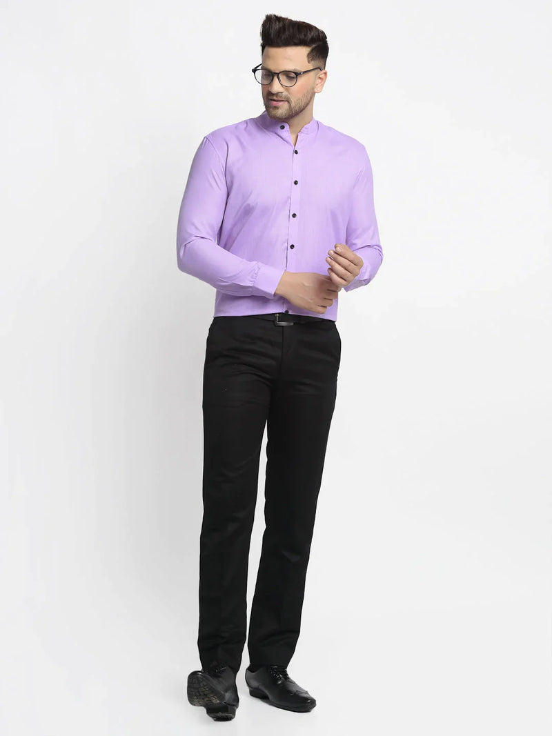 Jainish Purple Men's Cotton Solid Mandarin Collar Formal Shirts ( SF 726Voilet )