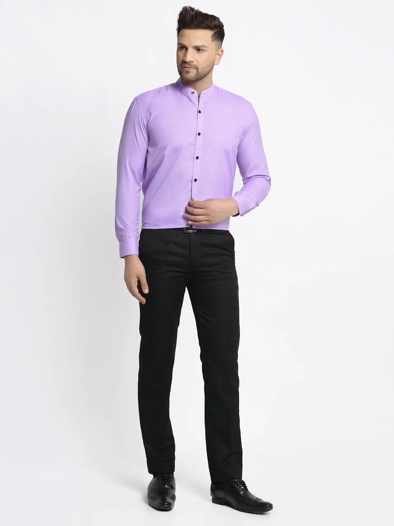 Jainish Purple Men's Cotton Solid Mandarin Collar Formal Shirts ( SF 726Voilet )