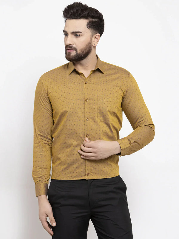 Jainish Yellow Men's Cotton Polka Dots Formal Shirts ( SF 739Mustard )