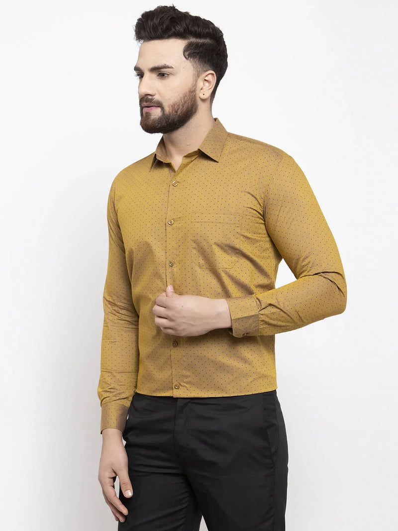 Jainish Yellow Men's Cotton Polka Dots Formal Shirts ( SF 739Mustard )