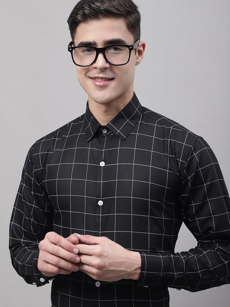 Men's Black Cotton Checked Formal Shirt