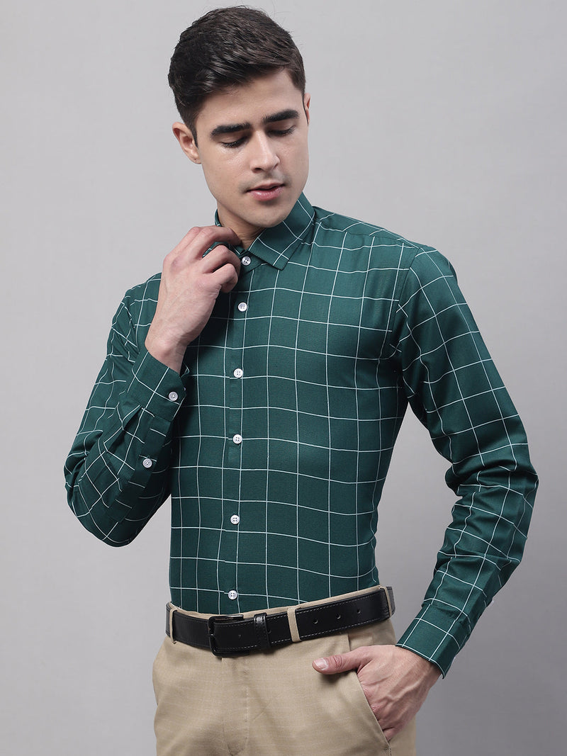 Men's Green Cotton Checked Formal Shirt