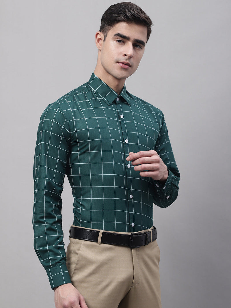 Men's Green Cotton Checked Formal Shirt