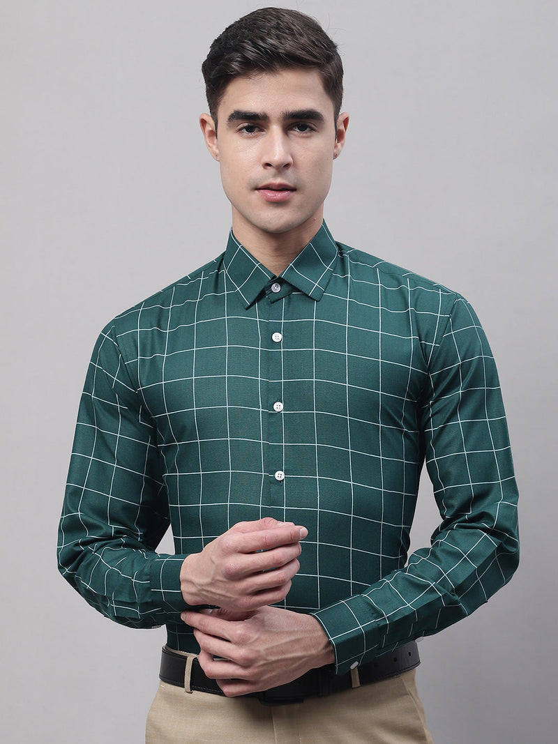 Men's Green Cotton Checked Formal Shirt